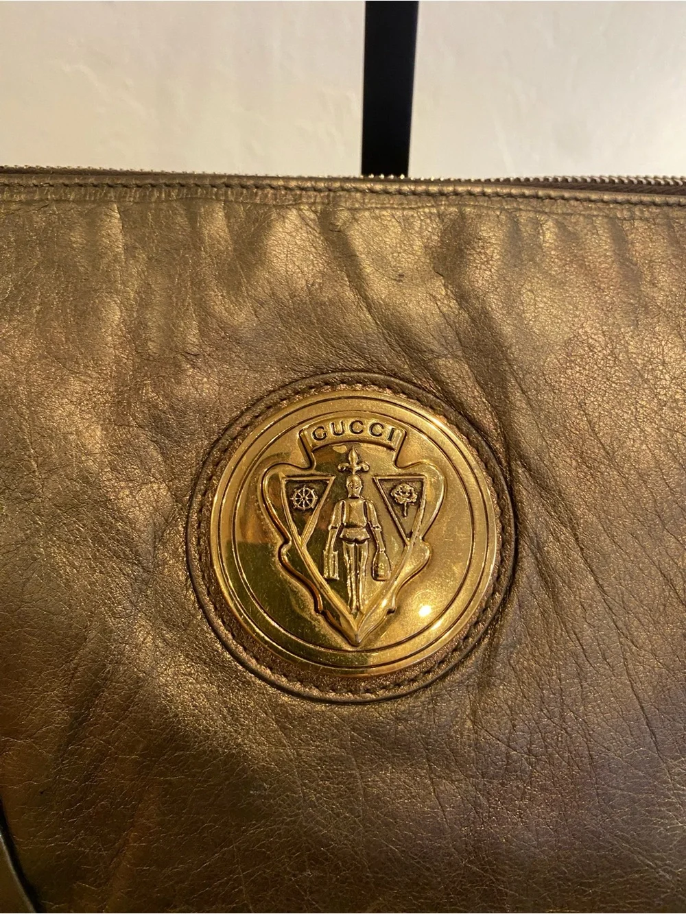 Gucci Hysteria Metallic Bronze Leather Wristlet Clutch